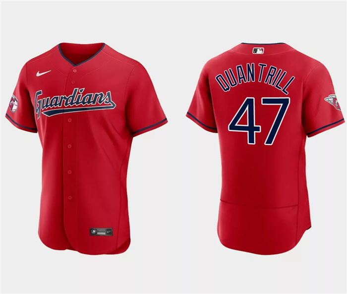 Men's Cleveland Guardians #47 Cal Quantrill Red Flex Base Stitched Jersey